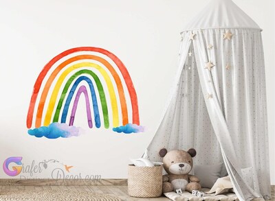 Rainbow Wall decal, Watercolor rainbow decal, Nursery rainbow decal, Rainbow wall sticker, removable rainbow decal, Large rainbow wall - image2